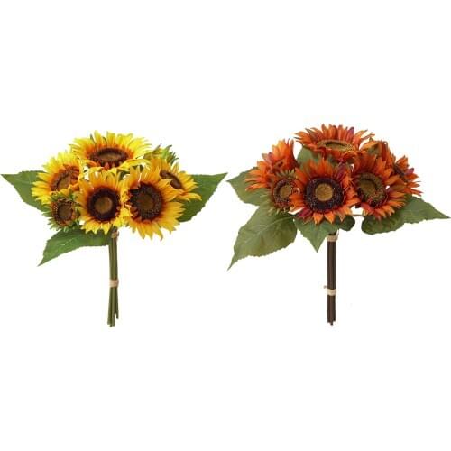 7 Heads Artificial Flowers Sunflower Wedding Party Home Decorative Simulation Bouquet Lifelike Sunflowers Table Decoration