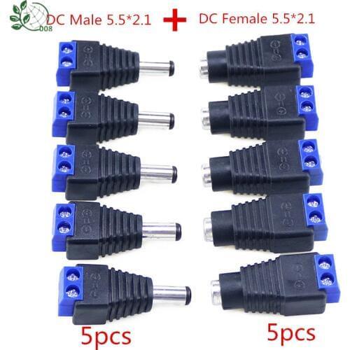 5.5mm x 2.1mm Female Male DC Power Plug Adapter for 5050 3528 5060 Single Color LED Strip and CCTV Cameras BIUE