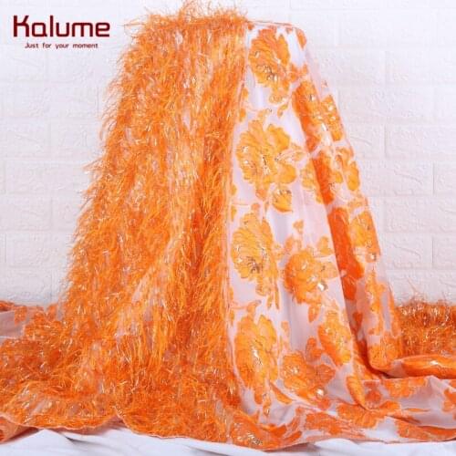Kalume African Gilding Lace Fabric Latest French Tulle Feather Fabric Embroidery Nigerian Jacquard Lace Fabric For Party F2275