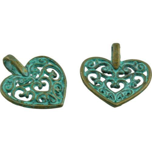 50 pcs Patina Hollow Out Pendant Charms Hearts Locket Findings Jewelry Crafts Fashion Jewelry for necklaces bracelets earrings