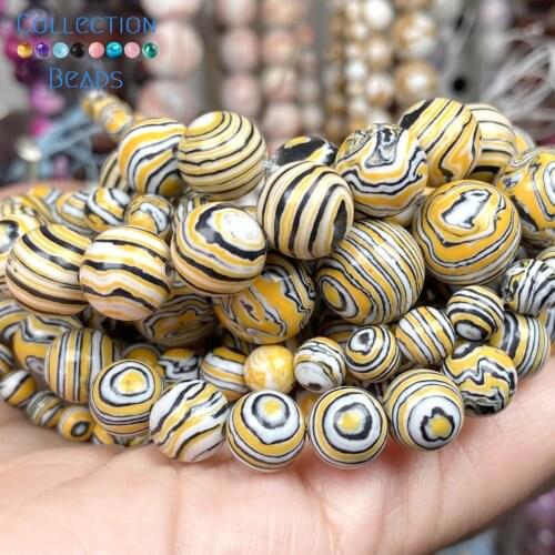 Gemstone Yellow Stipe Stone Spacer Loose Round Bead For Jewelry Making 4-12 MM DIY Bracelets Accessories Wholesale