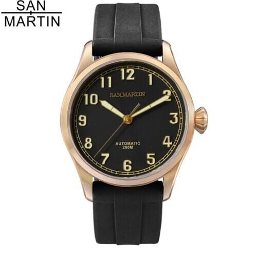 San Martin Automatic Bronze Dress Men Watches Fluoro Rubber Strap Sapphire Crystal 200m Waterproof Mechanical Wrist watch Men