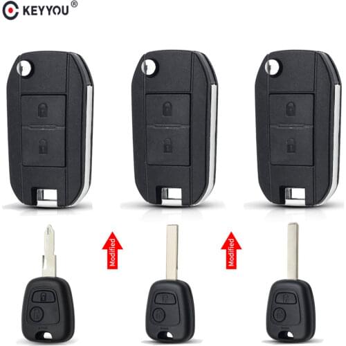 KEYYOU 2 Button Modified Folding Filp Remote Car key Shell Fob Case for Peugeot 106 107 206 207 306 307 406 407 Auto Key