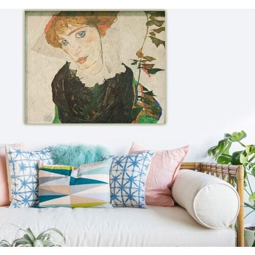 Holover Western Art Decor Poster Egon Schiele"Portrait of Wally Neuzil"Canvas Oil Painting Aesthetic Wall Home Room Decoration