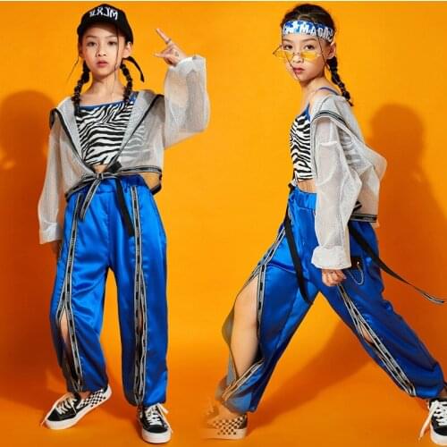 Jazz Dancewear Cheerleader Uniform Girl Set Hip Hop Dance Costume Blue Pants Rave Outfit Stage Costume Festival Clothing DL7909