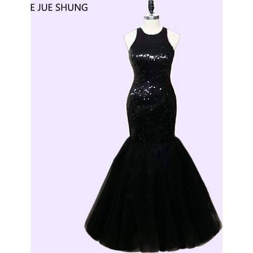 E JUE SHUNG 2018 Black Sequin Mermaid Prom Dresses Long Backless Sexy Long Evening Dresses vestidos de baile