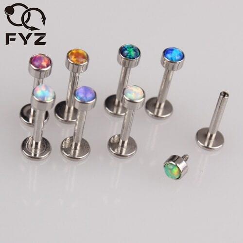 G23 Titanium Mixed 8 Colors Opal Internally Threaded Labret 16g Lip Piercing Ear Cartilage Helix Tragus Stud Body Jewelry