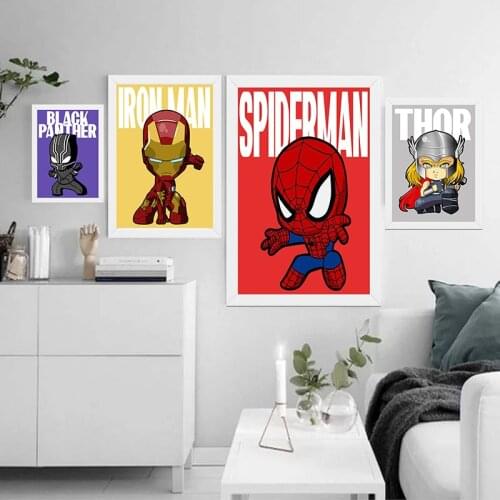Marvel Superhoer Art Canvas Painting Iron Man Spiderman Posters and Cartoon Prints Wall Art Pictures for Living Kids Room Decor