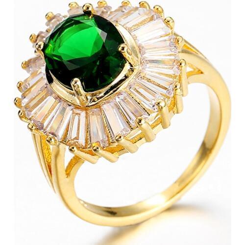 Emerald gemstones green jade crystal rings for women Gold color diamond Anillo vintage luxury jewelry fashion Bijou party gift