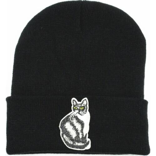 LDSLYJR Black cat animal embroidery Thicken knitted hat winter warm hat Skullies cap beanie hat for men and women 217
