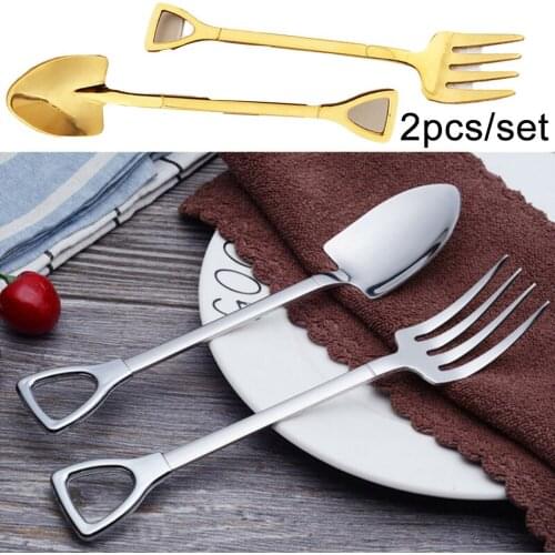 Creative Tea 304 Stainless Steel Small Shovel Spoon Fork Dinner Coffee Cutlery Set Tableware Family Camping Kitchen Accessories