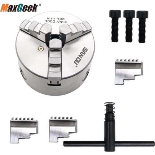 Maxgeek K11-100 Metal Lathe Chuck 3 Jaw 100mm Self Centering & Reversible Jaw for CNC Engraving Machine