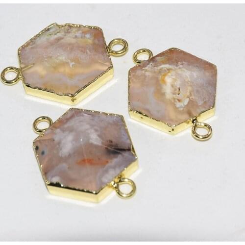 Fashion Jewelry Natural Gem Stone Hexagonal connector femme 2019 Gold Bezel 6 Face Cherry healing Pendant for women as gifts