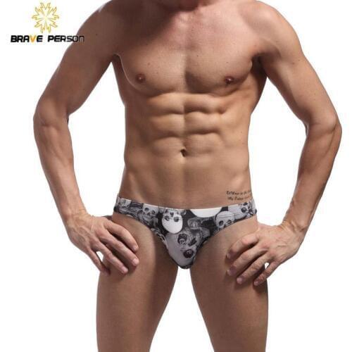 Brave Person swimwear men Briefs Sexy Swimsuit low waist Swimming Trunks Skull Print Man Swim Wear Shorts men bathing suit 429