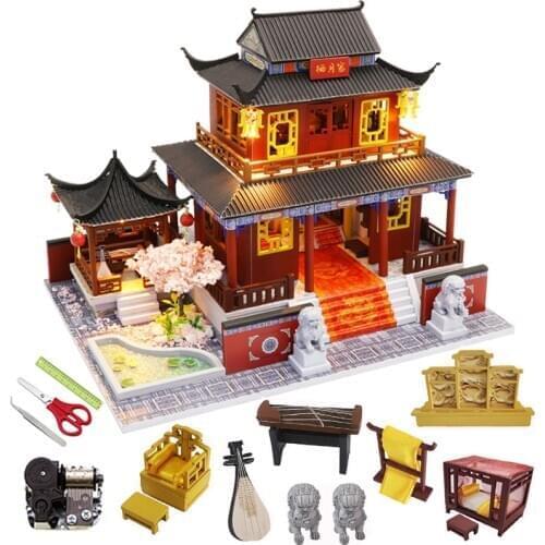 DIY Miniature Dollhouse Kit Mini Building Kits Wooden Model Making Chinese Style Kids Toys Birthday Gifts Doll House Furniture