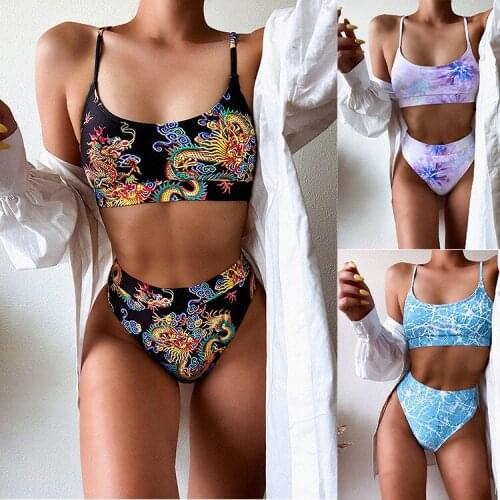 2021 New Womens Beach Swimsuit Female Printed Bikini Set Lady Swimwear Split Printed Bikini Set Swimsuit SW624