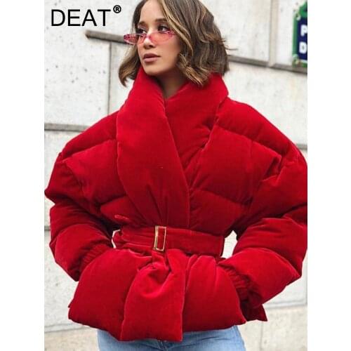 DEAT 2020 new winter fashion women clothes Cotton-padded Clothes wine red color waist belts adjusted 19F-a137-03