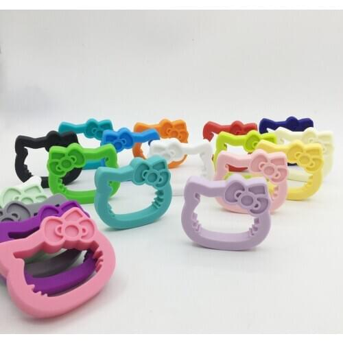 NEW! 3 pcs/lot Mix colors Silicone hello kittly teething pendant necklace BPA FREE silicone Teething Toy -silicone teether