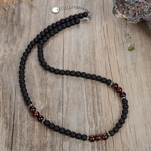 The new couples natural tigers eye stone black agate necklace is not beautiful steel necklace fashion jewelry 45/50/60mm