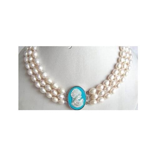 Wonderful 3strands white nautral baroque freshwater pearl necklace Wholesale price Genuine 18inch for Wedding women Jewe