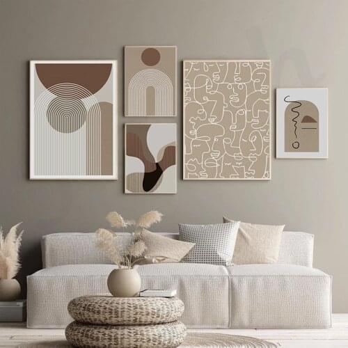 Modern and simple Nordic abstract geometric lines figure retro art poster living room decorative painting picture painting core