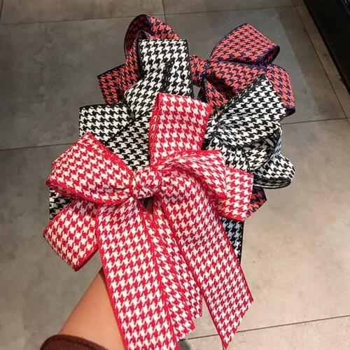 New Plaid Ribbon Double Bows Headband Fabric Elastic Hair BandsWomen Girls Hair Accessories Fashion Korean Hair Clip Accessories