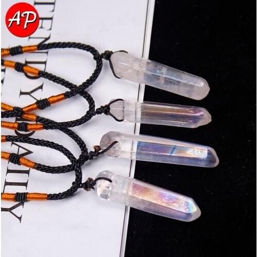 AP 1 Pcs Natural Electroplating Clear Quartz Single Crystal Pendant Reiki Healing Stone