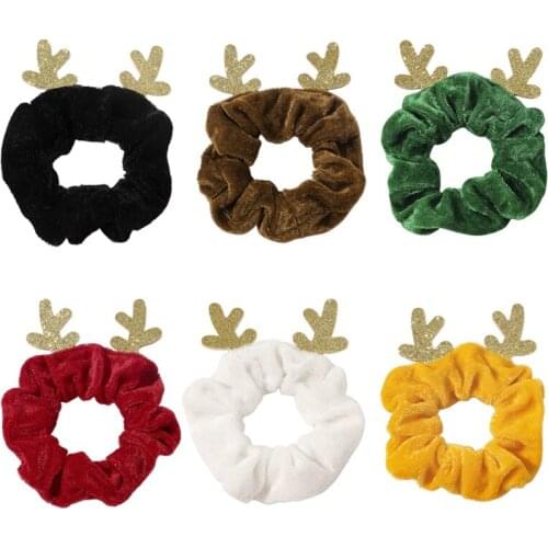 Christmas Deer Korea Velvet Hair Scrunchie Elastic Hair Bands Solid Color Women Girls Headwear Ponytail Holder Hair Accessories