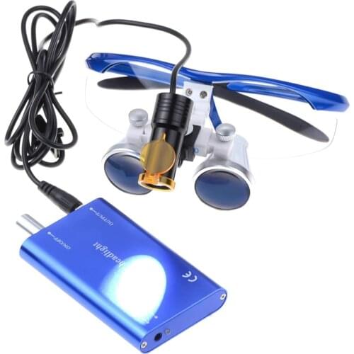Dental 2.5X Binocular Loupes Magnifying Glasses + 5W LED Headlight Lamp Belt Clip Type with Filter Aluminum Box (Black)