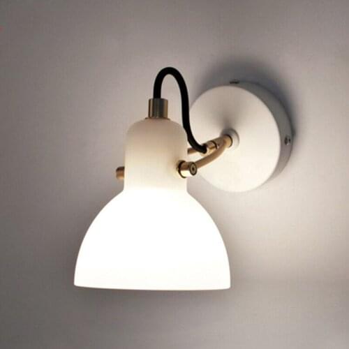 Taiwan Design Mini Nordic Simple Living Room Bedroom Hotel Corridor Balcony Rotary White Glass Bedside Wall Lamp