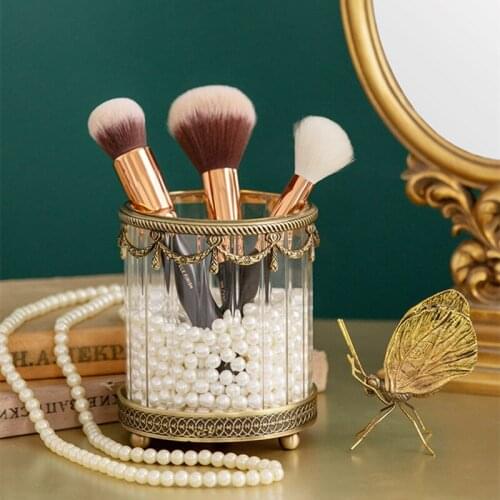 Makeup brush storage tube Jewelry storage jar Candy jars Decoration accessories Desktop ornaments Light luxury brass decoration