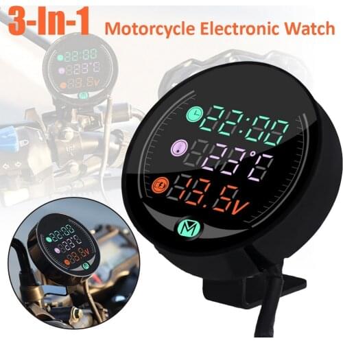 DC 12V Universal Motorcycle ATV Car Temperature Thermometer Battery Electronic Clock Voltage Monitor Panel Meter