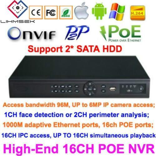 Lihmsek High-End 16 Channels Network Video Recorder 16 CH CCTV NVR 1ch face detection or 2chs perimeter analysis 2pcs HDD Port