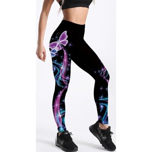 New Colorful Butterfly Print Leggings Women Workout Sport Legging Stretch Fitness Running Pants High Waist Push Up Leggins Sexy
