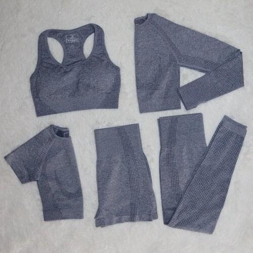 5 PCS Women Seamless yoga set Fitness Sports Suits GYM Clothing Yoga T-Shirts+High Waist leggings+Bra+shorts Workout Pants