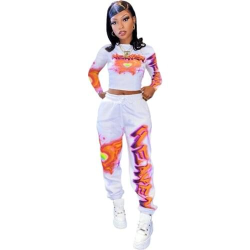 Pullover Sweatshirt T Shirt Top And Pants Two Piece Set For Women Autumn Fashion Floral Print Slim Sweatsuit Outfit Matching Set