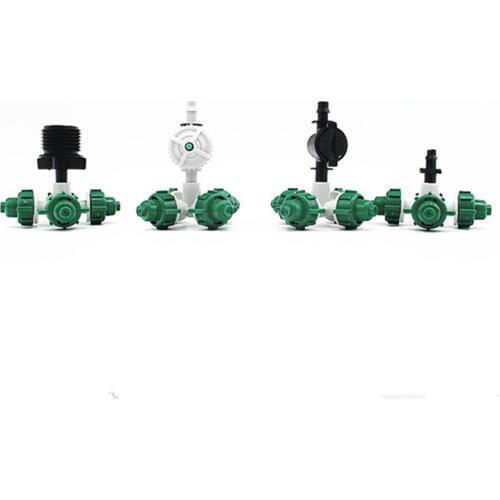 1PC Green Fogger Cross Misting Sprinkler with Connectors for Garden Greenhouse Irrigation Humidification Cooling Spray