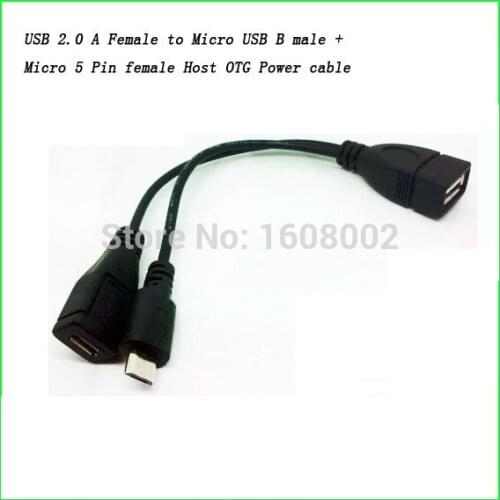 100pcs x USB 2.0 A Female to Micro USB B male + Micro 5 Pin female Host OTG Power cable Freeshipping