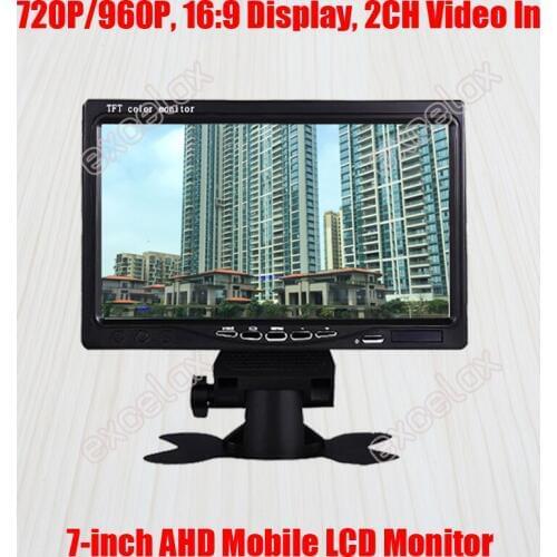 7-Inch 720P 1MP 960P 1.3MP HD AHD Mobile Monitor 7" LCD Display 2CH A/V Video Car Rear View for CCTV Surveillance Vehicle Mount