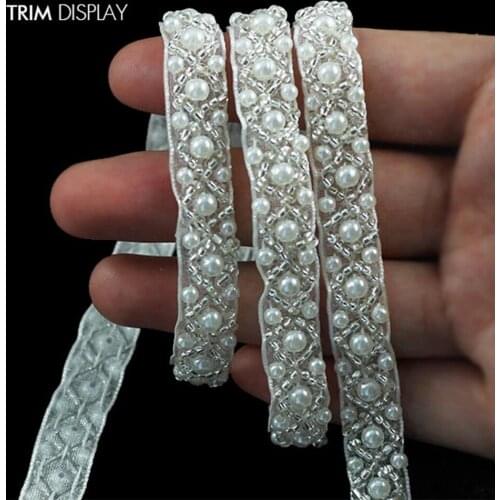 9yards Craft Braided Beaded Fake Pearls Rhinestones Trim Embroidered Lace Ribbon Trim Costume Applique Sewing on Trim 9mm T478