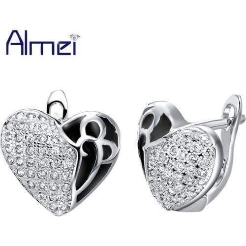 Almei Heart Enamel Earrings for Women Bijouterie Wholesale Love Woman Wedding Stud Earring Cheap Ear Piercing Jewelry R307