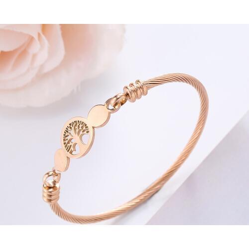 Stainless Steel Tree Of Life Bangle Rose Gold Color Bracelet Bangle For Women 2020 New Christmas Tree Gifts 2019 Fashion Jewelry