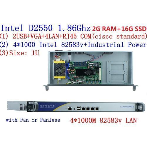 D2550 4*1000M 82583V gigabit nics 1U Rack mountable server firewall router support ROS Mikrotik PFSense ect Wayos 2G RAM 16G SSD