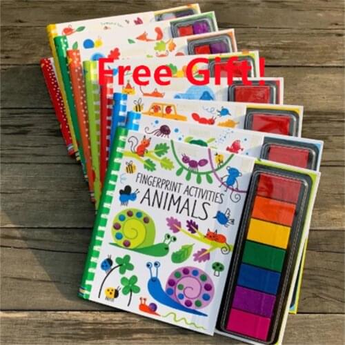 Children Fingerprinting Books with Rubber Stamps Ink Pad kids Activities Doodling Book Animal Garden Kindergarten DIY Craft Toy