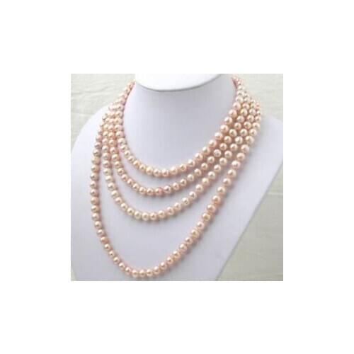 AAA+ 7-8MM pink Freshwater pearl long necklace 100 inch