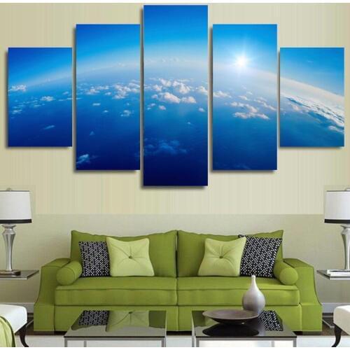 Home Decor Living Room Paintings Posters 5 Panels Blue Sky White Cloud View Modern HD Printed Wall Art Unframed Canvas Pictures