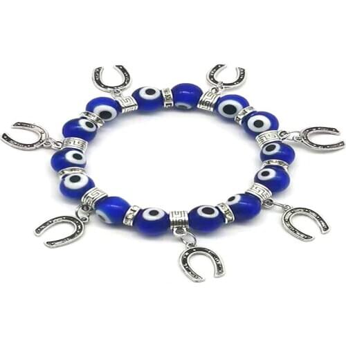 Blue Eyes Blue Crystal And Horseshoe Thread Bracelets Which Have Protective Effects Or For Given As Gifts