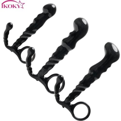IKOKY Butt Plug Masturbation Prostate Massager with Pull Ring Crystal Jewelry Sex Toys for Men Women Anal Plug S/M/L