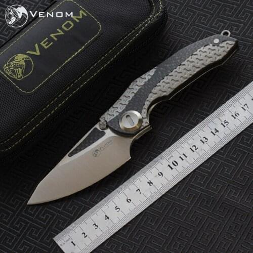 KEVIN JOHN Flipper VENOM armor folding knife m390 blade CF titanium outdoor camping survival fruit knife EDC tool