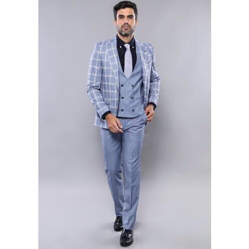 Checked Blue Vested Suit Wessi